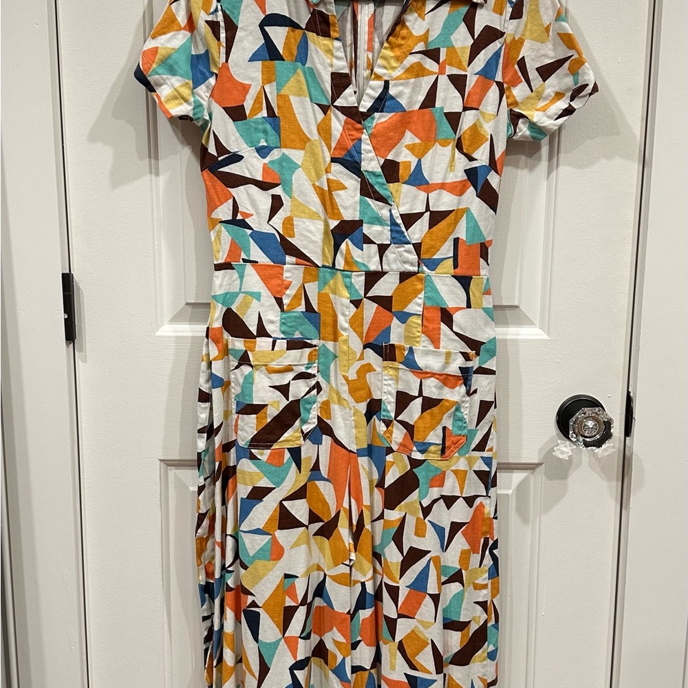 Anthropologie Maeve Colorful Geometric Short Sleeve Jumpsuit